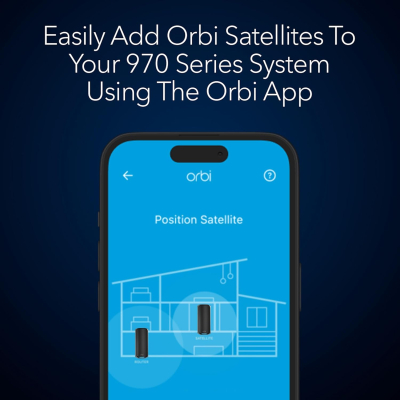 NETGEAR Orbi 970 Series Quad-band WiFi 7 Mesh Add-on Satellite (RBE970B) - Works With Orbi RBE972SB And RBE973SB, Adds Coverage Up To 3,300 sq. ft., BE27000 802.11be (Up To 27Gbps)