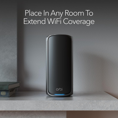 NETGEAR Orbi 970 Series Quad-band WiFi 7 Mesh Add-on Satellite (RBE970B) - Works With Orbi RBE972SB And RBE973SB, Adds Coverage Up To 3,300 sq. ft., BE27000 802.11be (Up To 27Gbps)