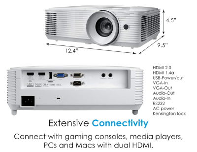 Optoma HD39HDR High Lumen Home Theater Projector | High 4000 Lumen | Easy Setup with 1.3X Zoom | 4K UHD Support | Play HDR for 4K and 1080P | Quiet Operation 26dB