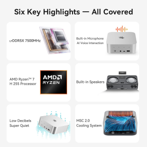 Beelink SER9 Pro Mini PC, AMD Ryzen 7 H 255(4nm, 8C/16T) up to 4.9GHz, 32G LPDDR5X 1TB M.2 PCIe4.0 SSD, 4K Triple Display, Mini Computer Windows 11 Pro, 2.5G LAN, WiFi6, BT5.2,...