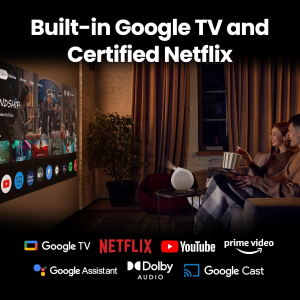 BenQ GV32 1080p Portable Ceiling Projector, 500 ANSI Lumens LED, Google TV with Licensed Netflix, HDR10 with 95% Rec.709, WiFi & Bluetooth, Deep Woofer Speaker