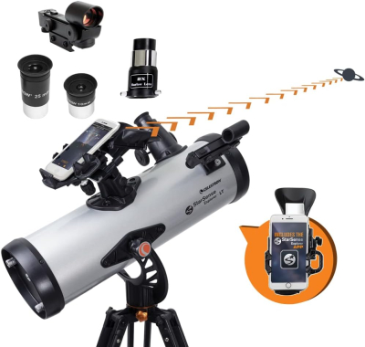 Celestron 22452 StarSense Explore LT114AZ Newtonian Reflector Telescope, Smartphone App-enabled, includes Two Eyepieces, 2xBarlow lens, Phone Dock/Height-adjustable Tripod,...
