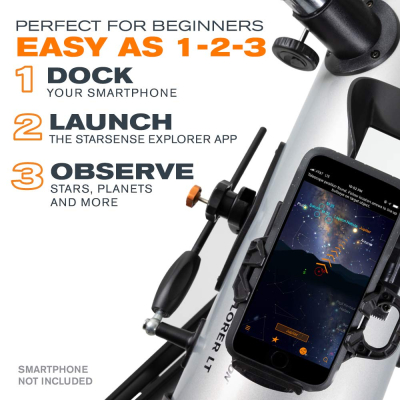 Celestron 22452 StarSense Explore LT114AZ Newtonian Reflector Telescope, Smartphone App-enabled, includes Two Eyepieces, 2xBarlow lens, Phone Dock/Height-adjustable Tripod,...