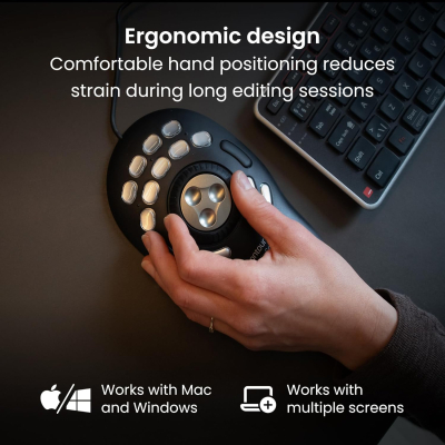 Contour Shuttle PRO V2 - Multimedia Controller with Jog Wheel & 15 Custom Programmable Buttons, Ideal for Video, Audio & Photo Editing, Mac & PC Compatible - Black