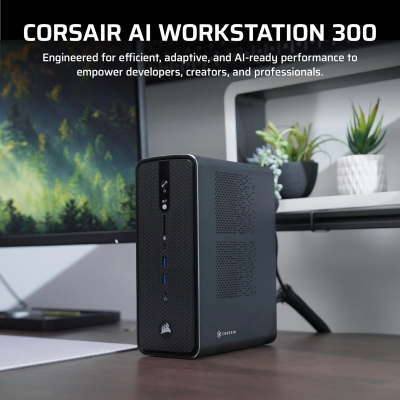 Corsair AI WORKSTATION 300 Desktop PC – AMD Ryzen AI Max+ 395 CPU – AMD Radeon 8060S iGPU (Up to 96GBs vRAM) – 128GB LPDDR5X 8000MT/s Memory – 4TB M.2 SSD – Black