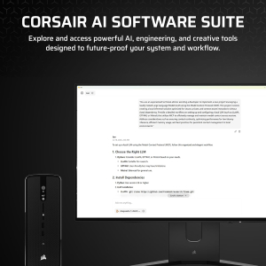 Corsair AI WORKSTATION 300 Desktop PC – AMD Ryzen AI Max+ 395 CPU – AMD Radeon 8060S iGPU (Up to 96GBs vRAM) – 128GB LPDDR5X 8000MT/s Memory – 4TB M.2 SSD – Black