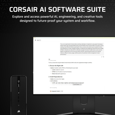 Corsair AI WORKSTATION 300 Desktop PC – AMD Ryzen AI Max+ 395 CPU – AMD Radeon 8060S iGPU (Up to 96GBs vRAM) – 128GB LPDDR5X 8000MT/s Memory – 4TB M.2 SSD – Black