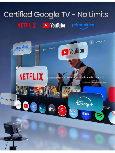 Dangbei DBOX02 Pro 4K Projector with Google TV & Netflix Officially, 2000 ISO Lumens HDR10+ Dolby Audio 3D Ready 300" Screen Auto Keystone/Focus WiFi & Bluetooth Home Theater...