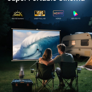 Dangbei Freedo Portable Projector 1080P, Google TV with Licensed Netflix mini Projector Support Powerbank for Outdoor Camping with Stand, Travel Box, 450 ISO Lumens, Dolby...