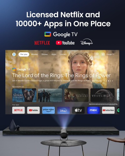 Dangbei Freedo Portable Projector 1080P, Google TV with Licensed Netflix mini Projector Support Powerbank for Outdoor Camping with Stand, Travel Box, 450 ISO Lumens, Dolby...