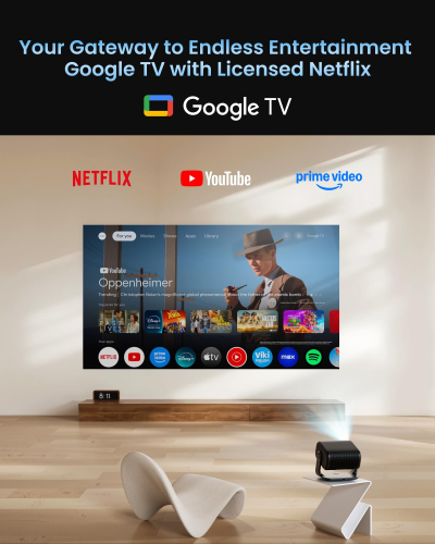 Dangbei MP1 MAX 4K Projector, 3100 ISO Lumens 300'' Screen for Bedroom Home Cinema, Google TV with Netflix Officially, 2x12W Dolby Audio DTS:X, HDR10+, Blu-ray 3D Projector with...