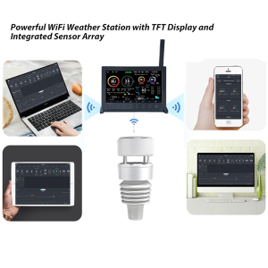 ECOWITT Weather Stations with Outdoor Sensor HP2564, Wifi Internet Radio 7 in 1 Weather Station, Rain Gauge, Weather Forecast, Anemometer, Indoor TFT Color Display with Touch...