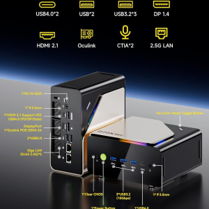 GMKtec EVO-T1 Mini PC AI Ultra 9 285H (up to 5.4GHz) 64GB DDR5 (32GB*2) 2TB PCIe 4.0 SSD Gaming Mini Computer, 3X M.2 Expansion Slots, Oculink, Quad Screen 8K Display