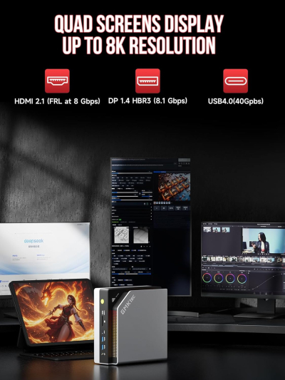 GMKtec EVO-X2 AI Mini PC AMD Ryzen Al Max+ 395 (up to 5.1GHz) Mini Gaming Computers, 96GB LPDDR5X 8000MHz (8GB*8) 2TB PCIe 4.0 SSD, Quad Screen 8K Display, WiFi 7 & USB4, SD...