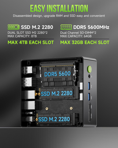 GMKtec K11 AMD Ryzen 9 Gaming Mini PC 8945HS(8C/16T, Up to 5.2GHz) W-11 Pro, 32GB DDR5 RAM 1TB Mini Desktop PC Computer, Oculink, Dual NIC 2.5GbE LAN, HDMI/DisplayPort/USB4*2