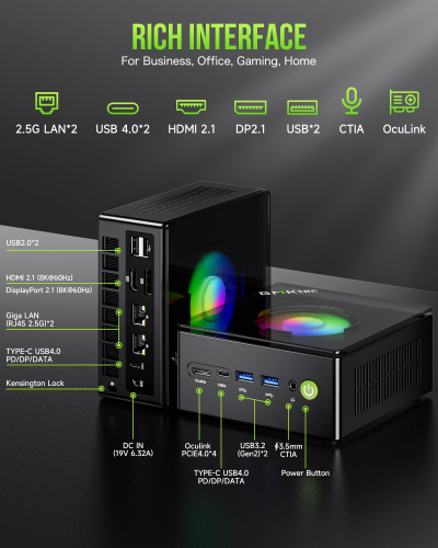 GMKtec K11 AMD Ryzen 9 Gaming Mini PC 8945HS(8C/16T, Up to 5.2GHz) W-11 Pro, 32GB DDR5 RAM 1TB Mini Desktop PC Computer, Oculink, Dual NIC 2.5GbE LAN, HDMI/DisplayPort/USB4*2