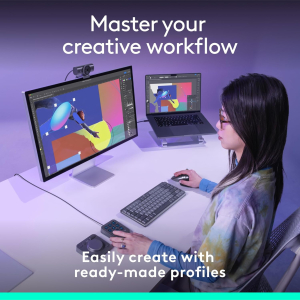 Logitech MX Creative Console, Programmable Keypad With 9 Customisable LCD Keys and Control Dial for Graphic Design, Video Editing, Photography, use with Adobe, Zoom, Spotify and...