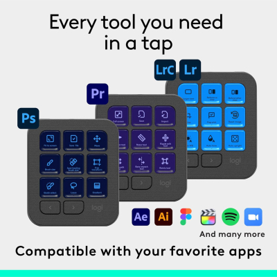 Logitech MX Creative Console, Programmable Keypad With 9 Customisable LCD Keys and Control Dial for Graphic Design, Video Editing, Photography, use with Adobe, Zoom, Spotify and...