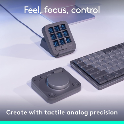 Logitech MX Creative Console, Programmable Keypad With 9 Customisable LCD Keys and Control Dial for Graphic Design, Video Editing, Photography, use with Adobe, Zoom, Spotify and...