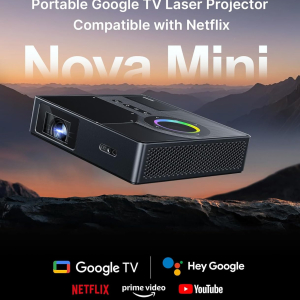 NexiGo Nova Mini, Portable Laser Projector, Google TV w/Netflix, 1080p FHD, 1200 Lumens, 15000:1 Contrast w/SAE, 3D, Auto Setup, 150" Display, 8W Dolby Audio, Portable for Home...