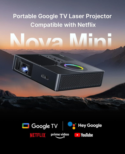 NexiGo Nova Mini, Portable Laser Projector, Google TV w/Netflix, 1080p FHD, 1200 Lumens, 15000:1 Contrast w/SAE, 3D, Auto Setup, 150" Display, 8W Dolby Audio, Portable for Home...