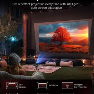 NexiGo Nova Mini, Portable Laser Projector, Google TV w/Netflix, 1080p FHD, 1200 Lumens, 15000:1 Contrast w/SAE, 3D, Auto Setup, 150" Display, 8W Dolby Audio, Portable for Home...
