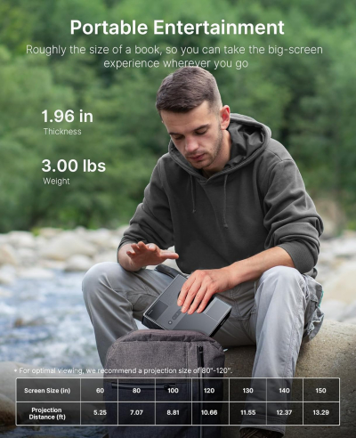 NexiGo Nova Mini, Portable Laser Projector, Google TV w/Netflix, 1080p FHD, 1200 Lumens, 15000:1 Contrast w/SAE, 3D, Auto Setup, 150" Display, 8W Dolby Audio, Portable for Home...