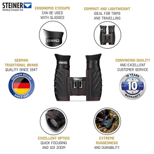 STEINER binoculars Safari UltraSharp 10x26 - German quality optics, 10x zoom, compact, light, ideal for travel, hiking, sports and nature observation