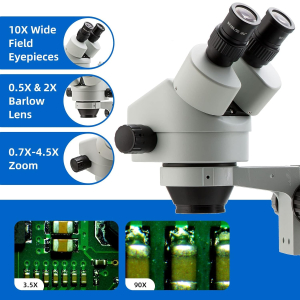 SWIFT S7-B520-144 3.5X-90X Binocular Stereo Dissecting Microscope, WF10X Eyepieces, 0.7X-4.5X Objective Power, 0.5X 2.0X Additional Objective Lenses, 144-Bulb LED Ring Light,...