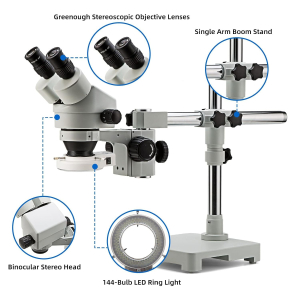 SWIFT S7-B520-144 3.5X-90X Binocular Stereo Dissecting Microscope, WF10X Eyepieces, 0.7X-4.5X Objective Power, 0.5X 2.0X Additional Objective Lenses, 144-Bulb LED Ring Light,...