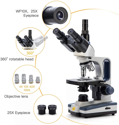 Swift SW350T Compound Trinocular Microscope,40X-2500X Magnification,Two-Layer Mechanical Stage,with 5.0 mp Camera and Software Windows/Mac Compatible and 5 PCS Prepared Slides...