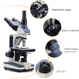 Swift SW350T Compound Trinocular Microscope,40X-2500X Magnification,Two-Layer Mechanical Stage,with 5.0 mp Camera and Software Windows/Mac Compatible and 5 PCS Prepared Slides...