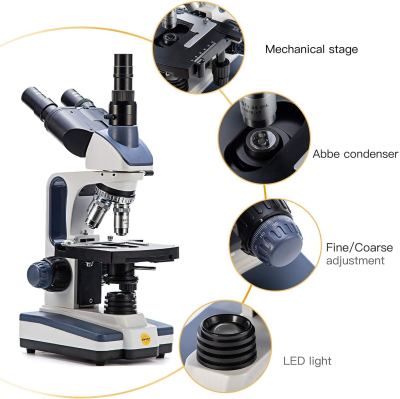 Swift SW350T Compound Trinocular Microscope,40X-2500X Magnification,Two-Layer Mechanical Stage,with 5.0 mp Camera and Software Windows/Mac Compatible and 5 PCS Prepared Slides...