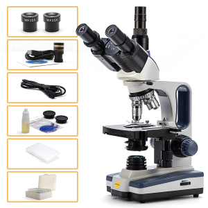 Swift SW350T Compound Trinocular Microscope,40X-2500X Magnification,Two-Layer Mechanical Stage,with 5.0 mp Camera and Software Windows/Mac Compatible and 5 PCS Prepared Slides...