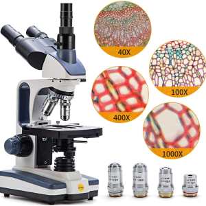 Swift SW350T Compound Trinocular Microscope,40X-2500X Magnification,Two-Layer Mechanical Stage,with 5.0 mp Camera and Software Windows/Mac Compatible and 5 PCS Prepared Slides...