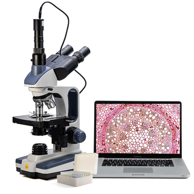Swift SW350T Compound Trinocular Microscope,40X-2500X Magnification,Two-Layer Mechanical Stage,with 5.0 mp Camera and Software Windows/Mac Compatible and 5 PCS Prepared Slides...