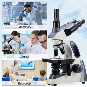 SWIFT SW380T Compound Trinocular Microscope, 40-2500X Magnification, Siedentopf Head, Dual Layer Mechanical Table with 5.0MP Camera and Software, and 100 Blank Slides