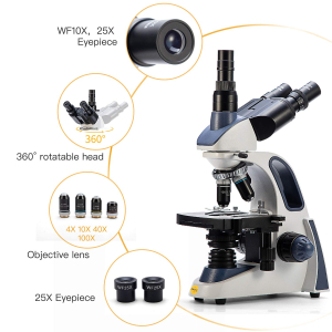 Swift SW380T Compound Trinocular Microscope, 40X-2500X Magnification, Two-Layer Mechanical Stage, 5.0 MP Camera and Software Windows/Mac Compatible and 100 PCS Blank Slides