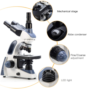 Swift SW380T Compound Trinocular Microscope, 40X-2500X Magnification, Two-Layer Mechanical Stage, 5.0 MP Camera and Software Windows/Mac Compatible and 100 PCS Blank Slides