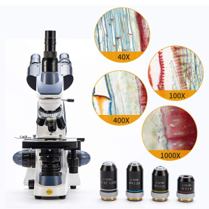 Swift SW380T Compound Trinocular Microscope, 40X-2500X Magnification, Two-Layer Mechanical Stage, 5.0 MP Camera and Software Windows/Mac Compatible and 100 PCS Blank Slides