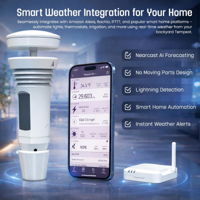 Tempest Weather Station with AI Forecasting, Wireless WiFi Weather Station with Built-In Wind Meter & Rain Gauge, Real-Time Weather, App & Alexa | Smart Home Weather Station