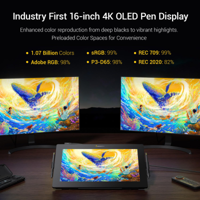 Xencelabs Pen Display 16 Bundle 4K OLED Professional Drawing Tablet with Screen 16" Portable Drawing Display with 2 Battery-Free Pens and Quick Keys