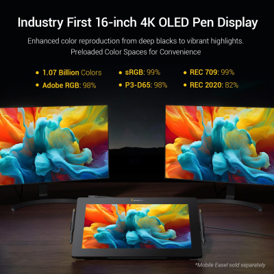 Xencelabs Pen Display 16 Essentials 4K OLED Professional Drawing Tablet with Screen 16" Portable Drawing Display with 2 Pens for Windows-ARM/Windows/Mac/Linux