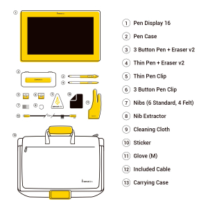 Xencelabs Pen Display 16 Essentials 4K OLED Professional Drawing Tablet with Screen 16" Portable Drawing Display with 2 Pens for Windows-ARM/Windows/Mac/Linux