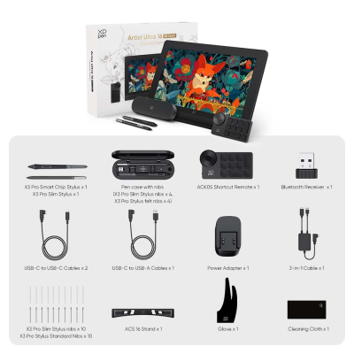XPPen Artist Ultra 16 Drawing Tablet with 15.6" 4K OLED Display, Professional Graphics Tablet with Intuitive Touch Screen, Dual X3 Pro Stylus for Digital Drawing&Design,...