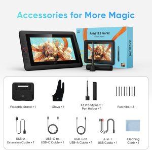 XPPen Artist13.3 Pro V2 Drawing Tablet with Full-laminated Screen, 99% sRGB Color Gamut, 13.3" Portable Graphics Pen Display with X3 Pro Smart Chip Stylus, 8 Shortcut Keys,...