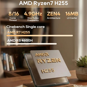 AOOSTAR MACO mini pc Ryzen7 H255(8C/16T,4.9GHz) 780M GPU fast Barebones desktop computer, Dual DDR5 RAM Two M.2 SSD, Fingerprint unlock, USB4.0x2, Oculink, HDMI,DP,USBx4,2.5G...
