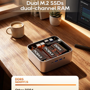 AOOSTAR MACO mini pc Ryzen7 H255(8C/16T,4.9GHz) 780M GPU fast Barebones desktop computer, Dual DDR5 RAM Two M.2 SSD, Fingerprint unlock, USB4.0x2, Oculink, HDMI,DP,USBx4,2.5G...