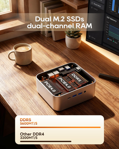 AOOSTAR MACO mini pc Ryzen7 H255(8C/16T,4.9GHz) 780M GPU fast Barebones desktop computer, Dual DDR5 RAM Two M.2 SSD, Fingerprint unlock, USB4.0x2, Oculink, HDMI,DP,USBx4,2.5G...