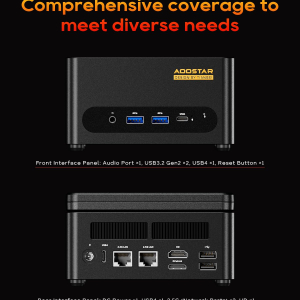 AOOSTAR mini pc GFLIP ryzen 7 pro 8845HS(5.1GHz AI Processor) 24G DDR5 1T SSD gaming computer,Radeon 780M Micro desktop,USB4x2,OCuLink eGPU,HDMI2.1,USBx4,Fingerprint Unlock,5"...